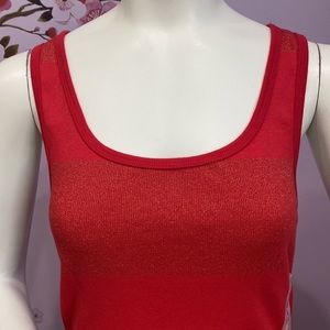NWT Old Navy Perfect Ribbed Red Gold Metallic Stretchy Tank Top Women's Size L !